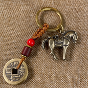 复古黄铜马空心葫芦汽车，钥匙扣挂件手工编织绳，钥匙挂件情侣钥匙链