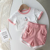 女童白色水蜜桃印花短袖，短裤两件套洋气，休闲运动宝宝夏季套装女