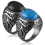 外贸 欧美复古戒指镶石钛钢潮男士指环配饰品生日礼物STR351