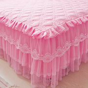 高档加厚床裙床罩夹棉床套单件纯色公主蕾丝防滑保护套双人15m18
