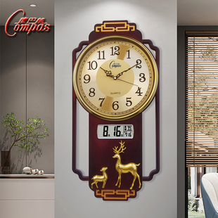 新中式钟表挂钟客厅家用时尚大气创意，中国风挂墙时钟，万年历(万年历)石英钟