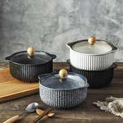 日式陶瓷碗套装面碗家用拉面，碗餐具泡面碗带盖大号双耳汤碗创意碗