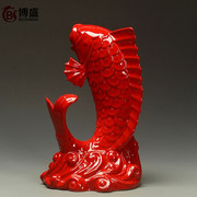 红色鲤鱼摆件年年有余招财吉祥物居家客厅玄关，风水陶瓷装饰品