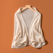 春秋100%纯羊绒女士针织披肩，围巾两用薄款空调房宽松外搭百搭