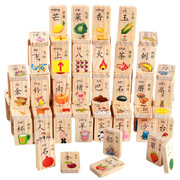 多米诺木制骨牌宝宝早教学习益智100片双面，汉字木质儿童玩具积木