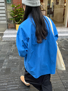 小众表妹克莱因蓝秋季长袖，衬衣女ins风上衣，显白显瘦oversize衬衫