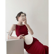 法式高级修身气质红色礼服连衣裙夏季时尚设计感流行吊带裙子