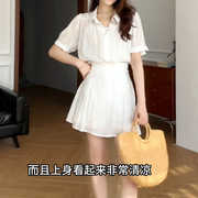 白色雪纺短袖衬衫装女2024气质修身上衣半身裙两件套