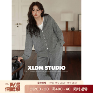 小俪自制大码女装拉链连帽卫衣加厚套装胖mm冬休闲运动两件套