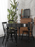 美式复古圆餐桌圆形实木橡木法式家具定制原木黑色雕花小红书饭桌