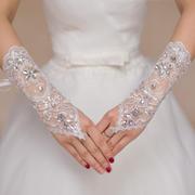 欧美蕾丝新娘婚纱礼服手套树脂手工缝钻露指手套蕾丝亮片手袖