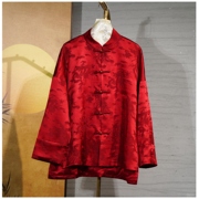 蓝大原创中国风，红色单排扣立领长袖桑蚕丝，衬衫外套f9730