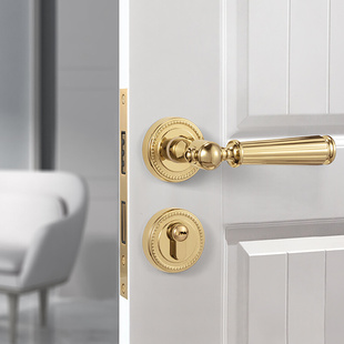 美式金色门锁室内卧室分体，房门锁木门把手轻奢磁吸静音锁工厂
