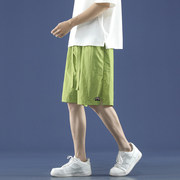 果绿色沙滩短裤女2024夏季冰丝速干裤子，休闲篮球运动5五分裤