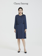 sanong萨侬女装2024波点直身圆领，中长款优雅气质连衣裙