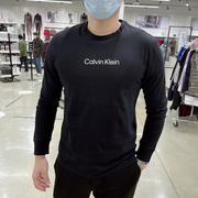 CK Calvin Klein男士秋季简约百搭字母logo纯色圆领长袖T恤潮