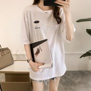 t恤女短袖韩版bf宽松超大款，加肥加大码200斤中长款纯棉夏天上衣。
