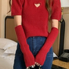 新年红色毛衣针织袖套女秋冬胳膊套加厚保暖毛线露指手臂套假袖子