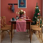 桌布格子棉麻布艺茶几餐桌简约布圣诞红白家用长方形台布盖布