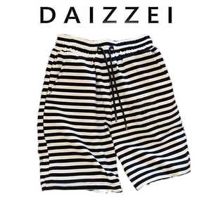 DAIZZEI~黑白条纹短裤女夏季松紧高腰显瘦休闲小个子运动裤