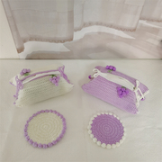 手工diy编织家居装饰纸巾抽纸盒，牛奶棉毛线钩针，杯垫隔热垫材料包
