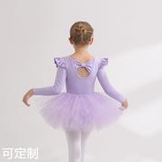 儿童舞蹈服棉紫色女童练功服套装幼儿芭蕾舞亮片纱裙中国舞长袖