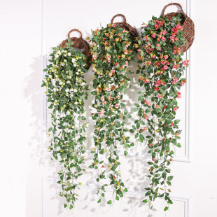 仿真玫瑰花壁挂阳台装饰花，藤蔓室内假花藤条，客厅墙面塑料吊顶植物