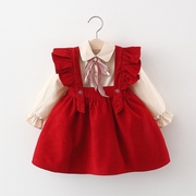 女童套装秋装婴儿，1-2-4岁3小宝宝春秋洋气，纯棉背带裙子两件套