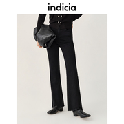 indicia黑色磨毛微喇牛仔裤长，裤子2023秋季商场同款标记女装