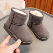 儿童雪地靴男女童2023冬季套脚短靴绒面，棉鞋加绒保暖鞋中小童