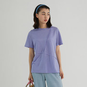 StudioFun设计师原创不规则解构毛边个性T恤女夏短袖紫色绿色上衣