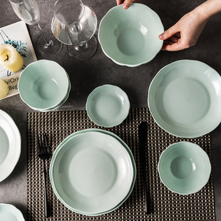 ijarl亿嘉中式陶瓷餐具家用青瓷，高级感碗盘子菜盘餐盘，吃饭碗面碗