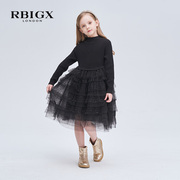 RBIGX瑞比克童装冬季百搭设计感女童网纱蛋糕裙拼针织连衣裙