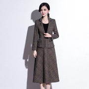 格子优雅两件套连衣裙女2023秋季韩版小西装外套减龄裙子套装