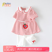 小女童宝宝夏装0-1-3岁婴幼儿，公主短袖套装薄款条纹洋气婴儿衣服2