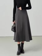 深灰色高腰半身裙女春季2023复古法式裙子，高级感显瘦过膝长裙
