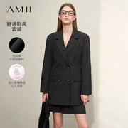 amii2024春极简职业风通勤中长修身西装休闲短裤，两件套套装女款