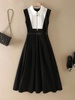 2024法式高级黑色连衣裙女款拼接设计感高端气质无袖连衣裙（42）