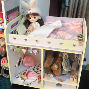 bjd玩偶20cm娃用小娃娃家具用品，桌面收纳30厘米6分娃娃床屋子粉色