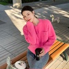 zhuyiyi洋气粉红色小香风羊毛，毛衣女装春秋外穿毛衣短款开衫外套