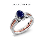 gsk蓝宝石戒指女925银，彩色宝石双戒时尚，个性小众设计感情人节礼物