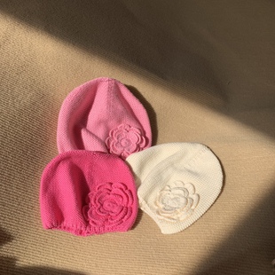 6个月-4岁女宝宝漂亮花朵套头帽春秋棉线柔软保暖粉色小淑女时尚