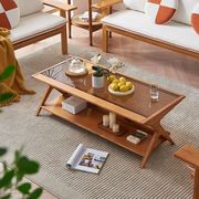 日式藤编茶几长方形家用客厅简约侘寂风茶桌实木带收纳空间茶台