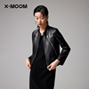 商场同款X--MOOM春秋金属拉链装饰小立领机车皮衣外套女