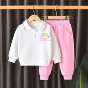 女童卫衣套装2023春秋季儿童运动两件套粉色童装宝宝休闲衣服