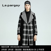 Lapargay纳帕佳2023秋冬女装黑白色格子大衣中长款毛呢外套