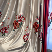 中式绣花窗帘客厅卧室别墅高窗，定制仿真丝绸缎高档大气轻奢新中式