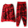 春秋季时尚红色迷彩卫衣，休闲跑步运动套装，女2024宽松两件套潮