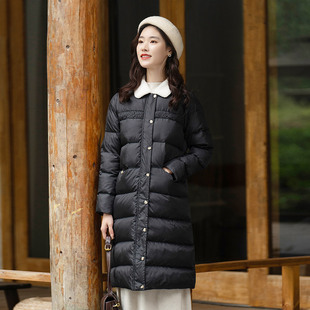 纻衣黑色毛领羽绒棉服女2024冬装新款设计感加厚棉衣中长保暖外套