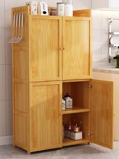 厨房竹收纳柜子储物柜带门餐边柜实木，多层橱柜置物柜靠墙碗柜家用